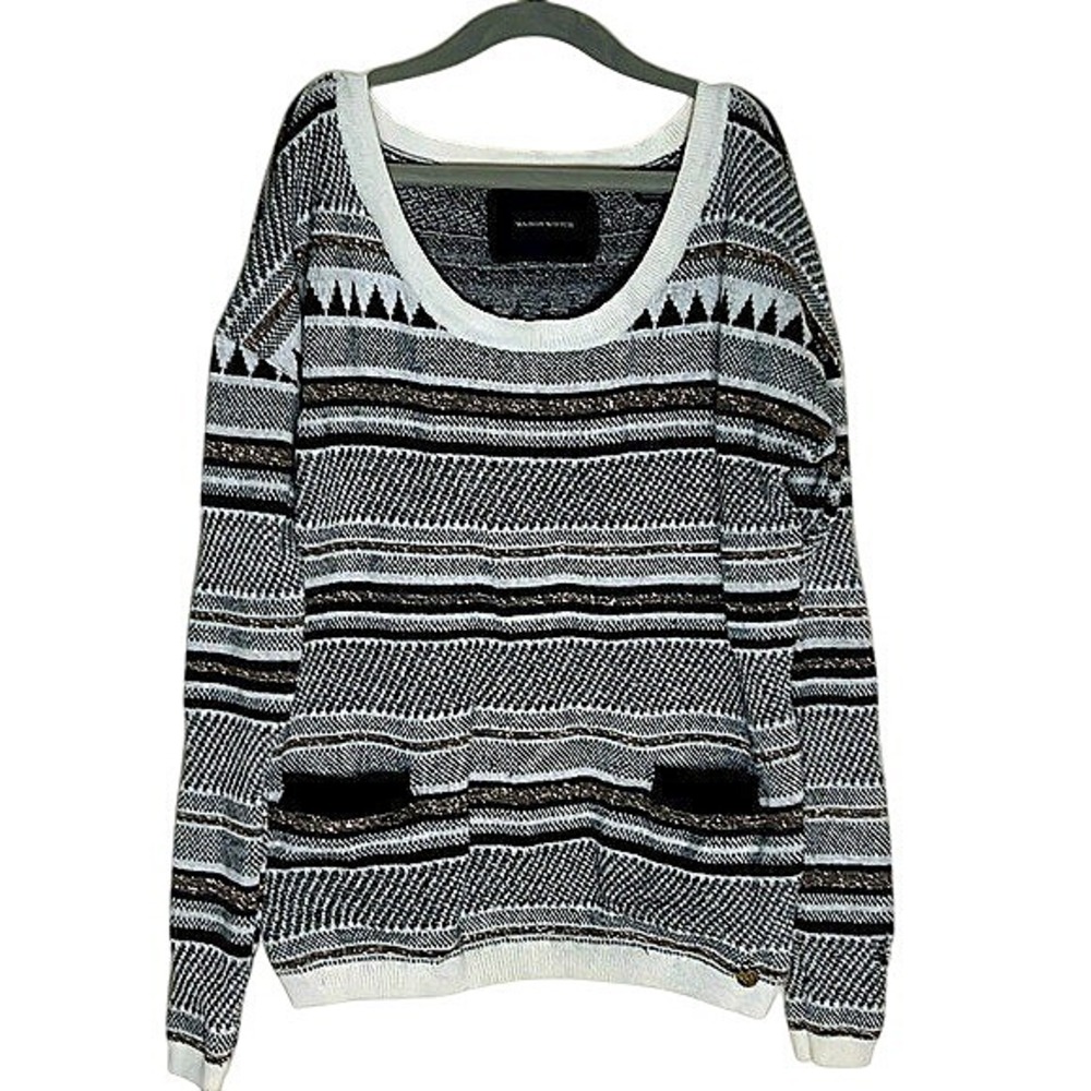 Maison‎ Scotch Star de la Saison Metallic Striped Wool Blend Sweater XS EUC
